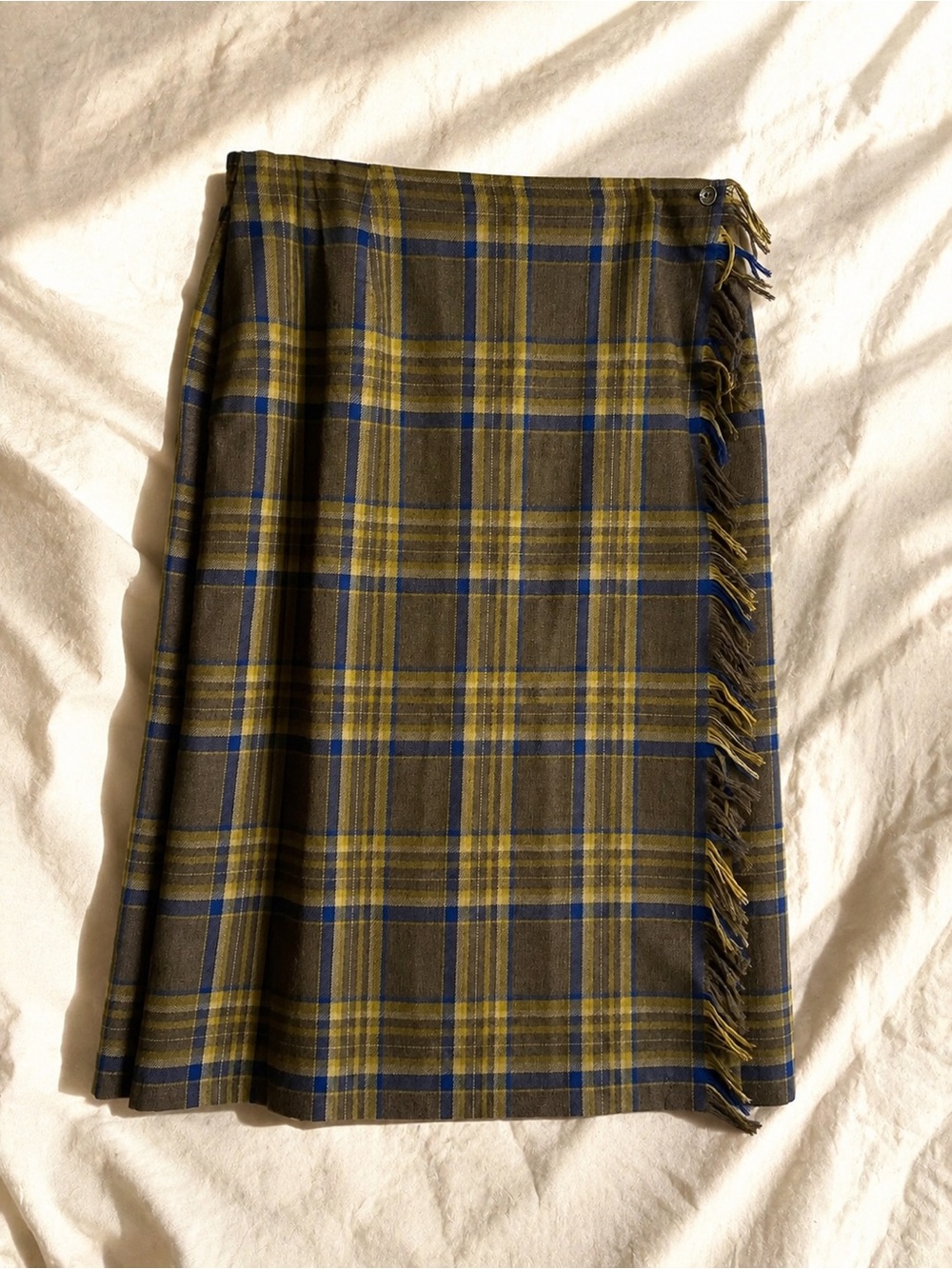 Plaid Fringe Wrap Midi Skirt Size 14 Grunge